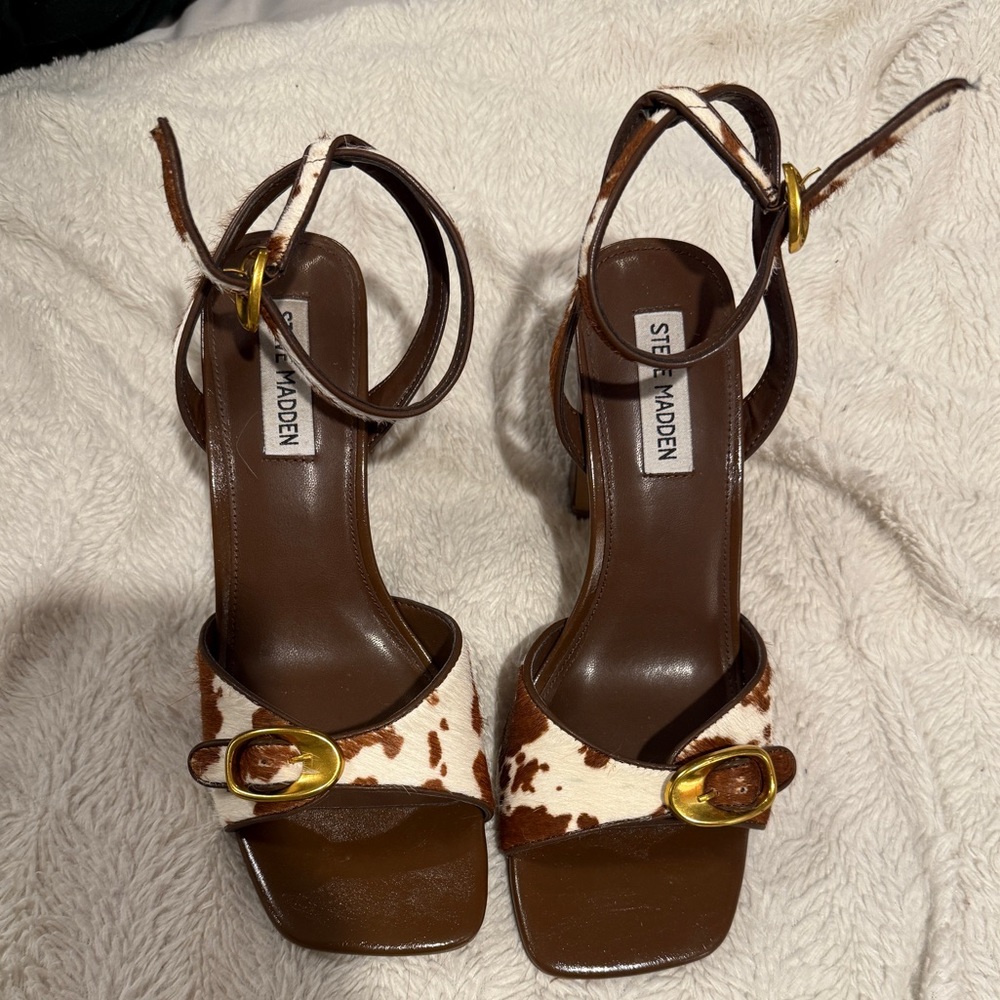 Steve Madden Brown and Cream Heeled Sandals